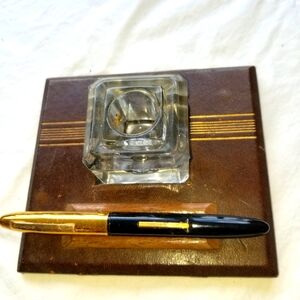 MCM leather & wood inkwell